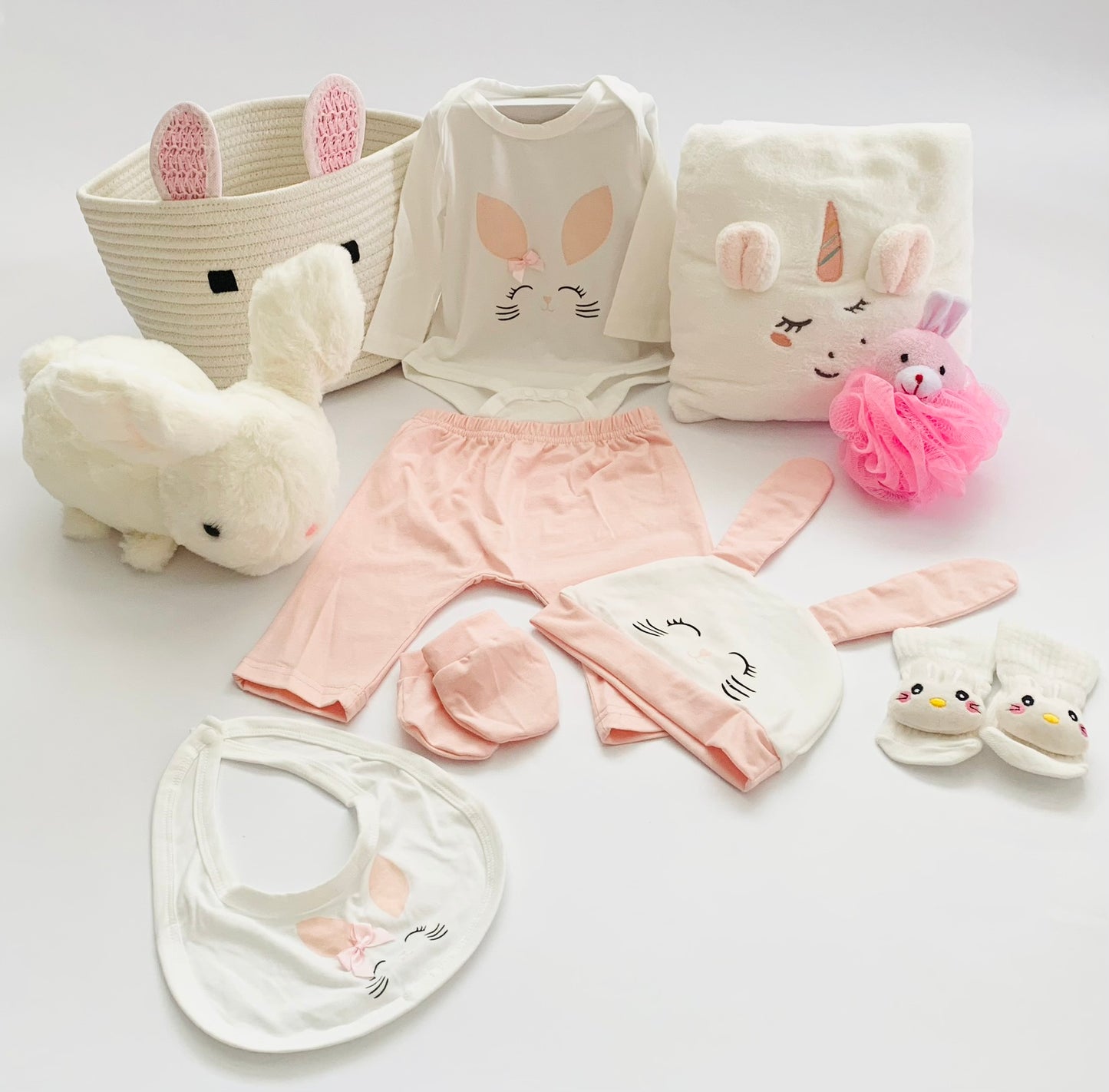 Baby Girl Cute Rabbit Gift Hamper | My First Soft Toy