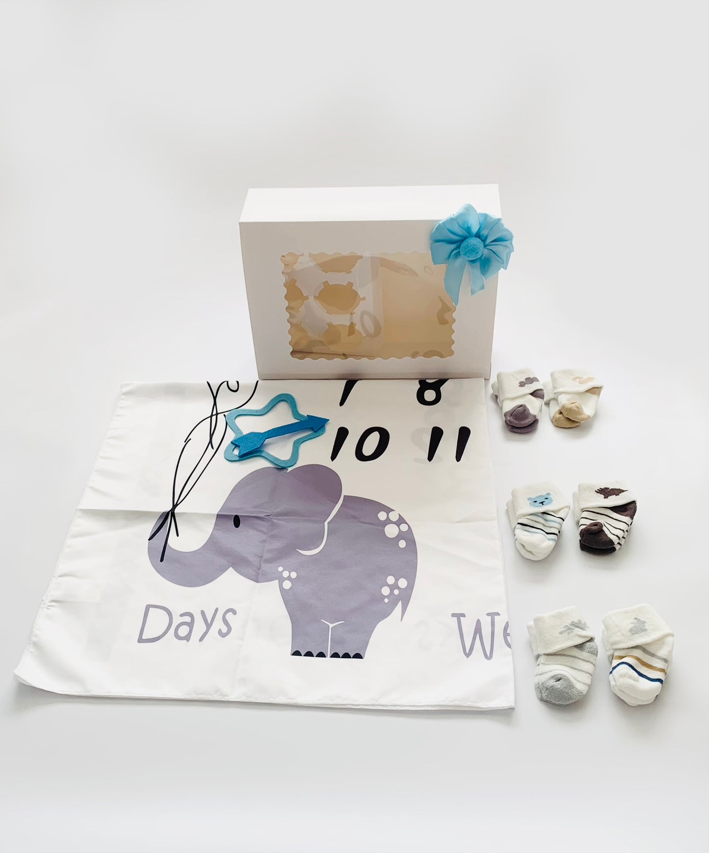 Baby Boy Growth Photography Blanket & Socks Gift Box