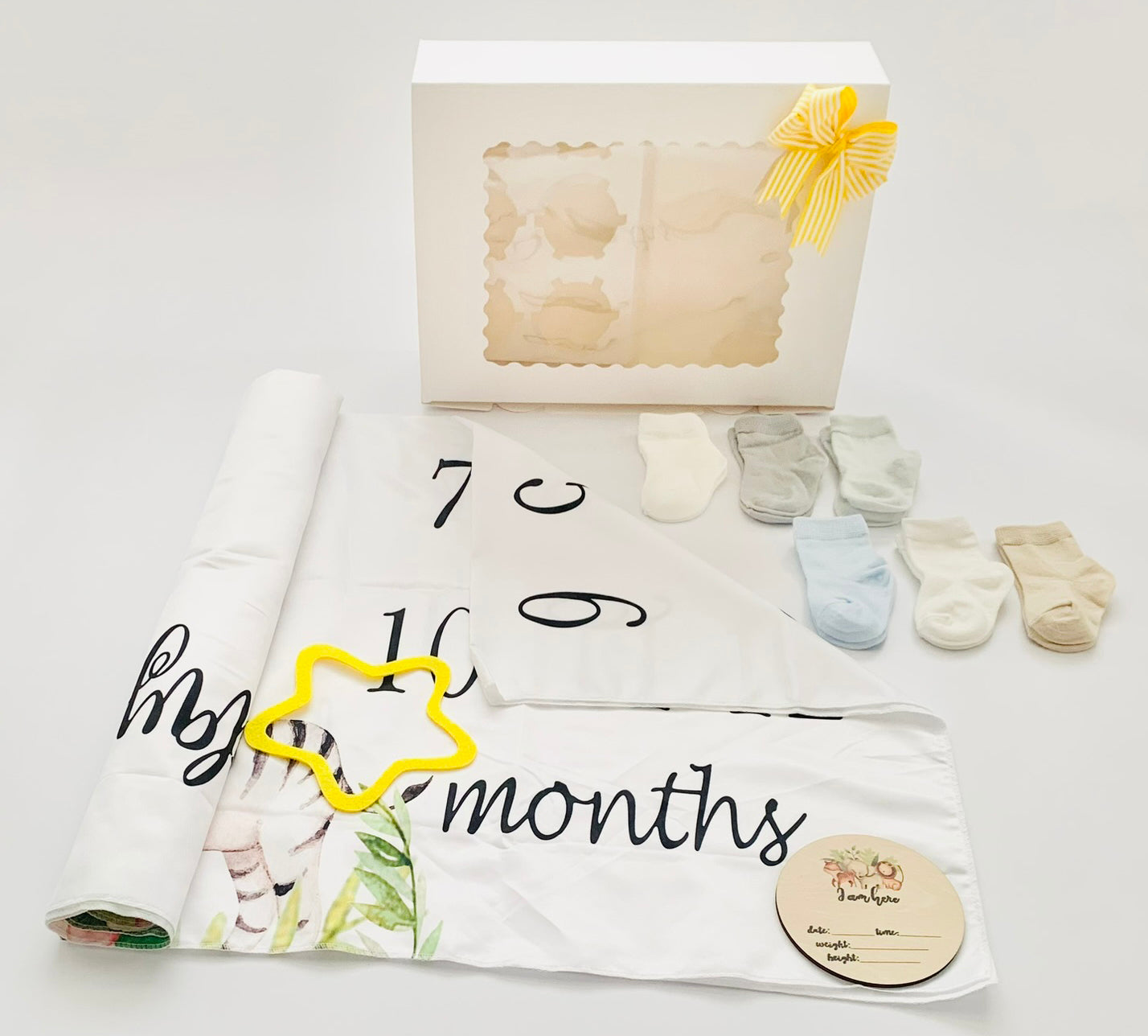 Baby Boy Growth Photography Blanket & Socks Gift Box